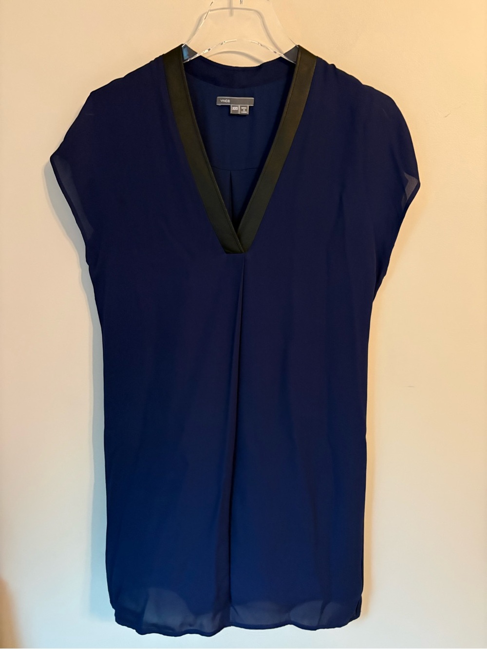 Vince 100% Silk Navy V-Neck Cap Sleeve Dress | Sz XXS